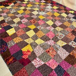 Handmade Patchwork Quilt with Autumn Colors Twin Size 62” x 76”
